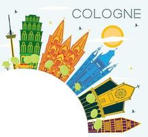 cologne allemagne toits de la ville avec des bâtiments de couleur, ciel bleu et espace de copie. vecteur