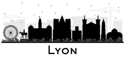 lyon france city skyline silhouette avec des bâtiments noirs isolés sur blanc. vecteur