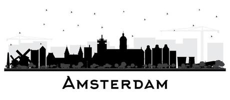 amsterdam holland city skyline silhouette avec des bâtiments noirs isolés sur blanc. vecteur