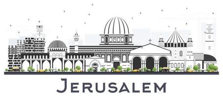 skyline de jérusalem israël avec des bâtiments gris isolés sur blanc. vecteur
