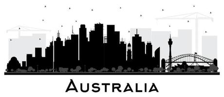 silhouette d'horizon de la ville d'australie avec des bâtiments noirs isolés sur blanc. vecteur