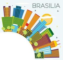 horizon de la ville de brasilia au brésil avec des bâtiments de couleur, un ciel bleu et un espace de copie. vecteur