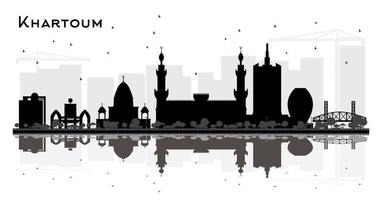 silhouette d'horizon de la ville de khartoum soudan avec des bâtiments noirs et des reflets isolés sur blanc. vecteur