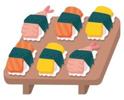 sushi en planche de cuisine vecteur