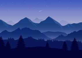 illustration vectorielle de montagnes réalistes paysage. les pins et les silhouettes bleues des montagnes. vecteur