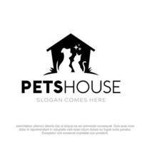 logo vectoriel de maison d'animaux de compagnie modernes. logo vectoriel de maison de chat et de chien. chat et chien silhouette vecteur. modèle de conception de logo de boutique d'animaux.