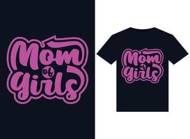 illustrations de maman de filles pour la conception de t-shirts prêts à imprimer vecteur