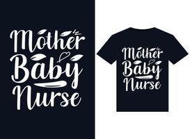illustrations mère bébé infirmière pour la conception de t-shirts prêts à imprimer vecteur