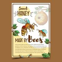 abeille insecte et vecteur d'affiche de maison de ruche naturelle