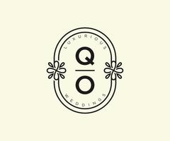 qo initiales lettre modèle de logos de monogramme de mariage, modèles minimalistes et floraux modernes dessinés à la main pour cartes d'invitation, réservez la date, identité élégante. vecteur