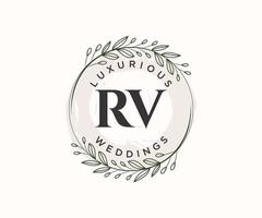 modèle de logos de monogramme de mariage lettre initiales rv, modèles minimalistes et floraux modernes dessinés à la main pour cartes d'invitation, réservez la date, identité élégante. vecteur