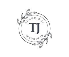 tj initiales lettre modèle de logos de monogramme de mariage, modèles minimalistes et floraux modernes dessinés à la main pour cartes d'invitation, réservez la date, identité élégante. vecteur