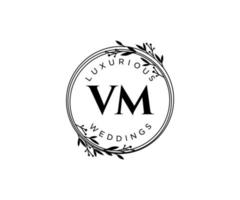 modèle de logos de monogramme de mariage lettre initiales vm, modèles minimalistes et floraux modernes dessinés à la main pour cartes d'invitation, réservez la date, identité élégante. vecteur