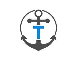 lettre initiale t logo d'ancre. marine, logo bateau à voile vecteur