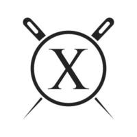 lettre x logo tailleur, combinaison aiguille et fil pour broder, textile, mode, tissu, modèle de tissu vecteur