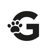 lettre g logo de soins pour animaux de compagnie, modèle de signe et symbole vectoriel de conception de logo de chien