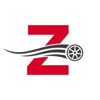 lettre de voiture de sport z concept de conception de logo de réparation de voiture automobile avec modèle vectoriel d'icône de pneu de transport