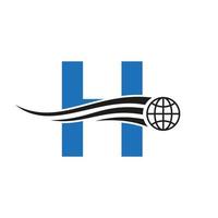 lettre h logo global combiné avec une icône globale, signe de terre pour le modèle d'identité commerciale et technologique vecteur