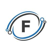 création de logo de technologie sur le concept de lettre f. modèle de logo de réseau technologique vecteur