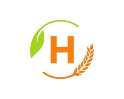 logo de l'agriculture sur le concept de lettre h. création de logo d'agriculture et d'élevage. agro-industrie, éco-ferme et conception de campagne rurale vecteur