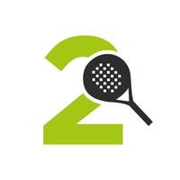 lettre 2 modèle vectoriel de conception de logo de raquette de padel. symbole du club de tennis de table de plage