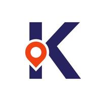 signe de conception de logo de localisation lettre k. concept d'icône de localisation avec alphabet pour le modèle de vecteur de symbole de direction de route