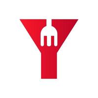 logo de restaurant lettre y combiné avec un modèle vectoriel d'icône de fourchette