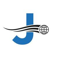 lettre j logo global combiné avec une icône globale, signe de terre pour le modèle d'identité commerciale et technologique vecteur