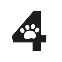 lettre 4 logo de soins pour animaux de compagnie, modèle de signe et symbole vectoriel de conception de logo de chien