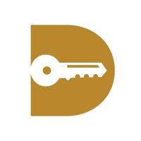 le logo de la clé de la lettre d se combine avec la clé du casier de la maison pour l'immobilier et le modèle de vecteur de symbole de location de maison