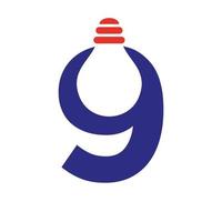 le logo électrique de la lettre 9 se combine avec le modèle vectoriel d'icône d'ampoule électrique. ampoule logo signe symbole