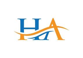 création de logo premium lettre ha avec concept de vague d'eau. création de logo de lettre ha vecteur