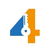 le logo de la lettre 4 se combine avec la clé du casier de la maison pour l'immobilier et le modèle de vecteur de symbole de location de maison