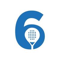 lettre 6 modèle vectoriel de conception de logo de raquette de padel. symbole du club de tennis de table de plage