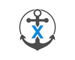 lettre initiale x logo d'ancre. marine, logo bateau à voile vecteur