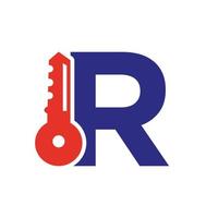 le logo de la clé de la lettre r se combine avec la clé du casier de la maison pour l'immobilier et le modèle de vecteur de symbole de location de maison