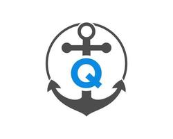 lettre initiale q logo d'ancre. marine, logo bateau à voile vecteur