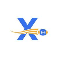 lettre x logo de rugby, logo de football américain combiné avec l'icône de ballon de rugby pour le symbole vectoriel du club de football américain