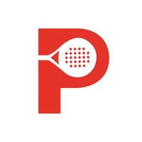 lettre p modèle vectoriel de conception de logo de raquette de padel. symbole du club de tennis de table de plage