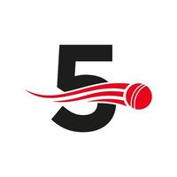 concept de logo de cricket lettre 5 avec icône boule pour le modèle vectoriel de symbole de club de cricket. signe de joueur de cricket