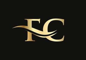 création initiale du logo fc en lettre d'or. création de logo fc à la mode moderne vecteur
