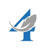 création de logo de plume de lettre 4 combinée avec du vin de plume d'oiseau pour avocat, symbole de la loi vecteur