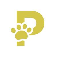 lettre p logo de soins pour animaux de compagnie, conception de logo de chien vecteur signe et modèle de symbole