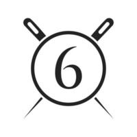 lettre 6 logo tailleur, combinaison aiguille et fil pour broder, textile, mode, tissu, modèle de tissu vecteur