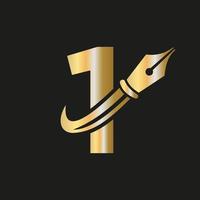 logo de l'éducation sur le concept de la lettre 1 avec un modèle de vecteur de pointe de stylo