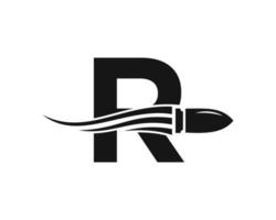 lettre initiale r logo de balle de tir avec arme concept pour symbole de sécurité et de protection vecteur
