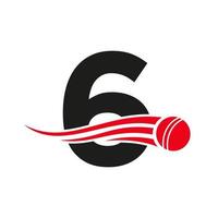 concept de logo de cricket lettre 6 avec icône boule pour le modèle vectoriel de symbole de club de cricket. signe de joueur de cricket