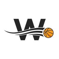 création de logo lettre w basket-ball pour le modèle vectoriel de symbole de club de panier. Élément de logo de basket-ball