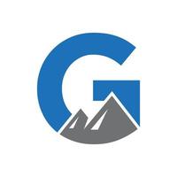 signe vectoriel du logo de montage de la lettre g. le logo du paysage de montagne se combine avec l'icône et le modèle de la colline