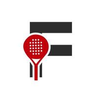 lettre f modèle vectoriel de conception de logo de raquette de padel. symbole du club de tennis de table de plage